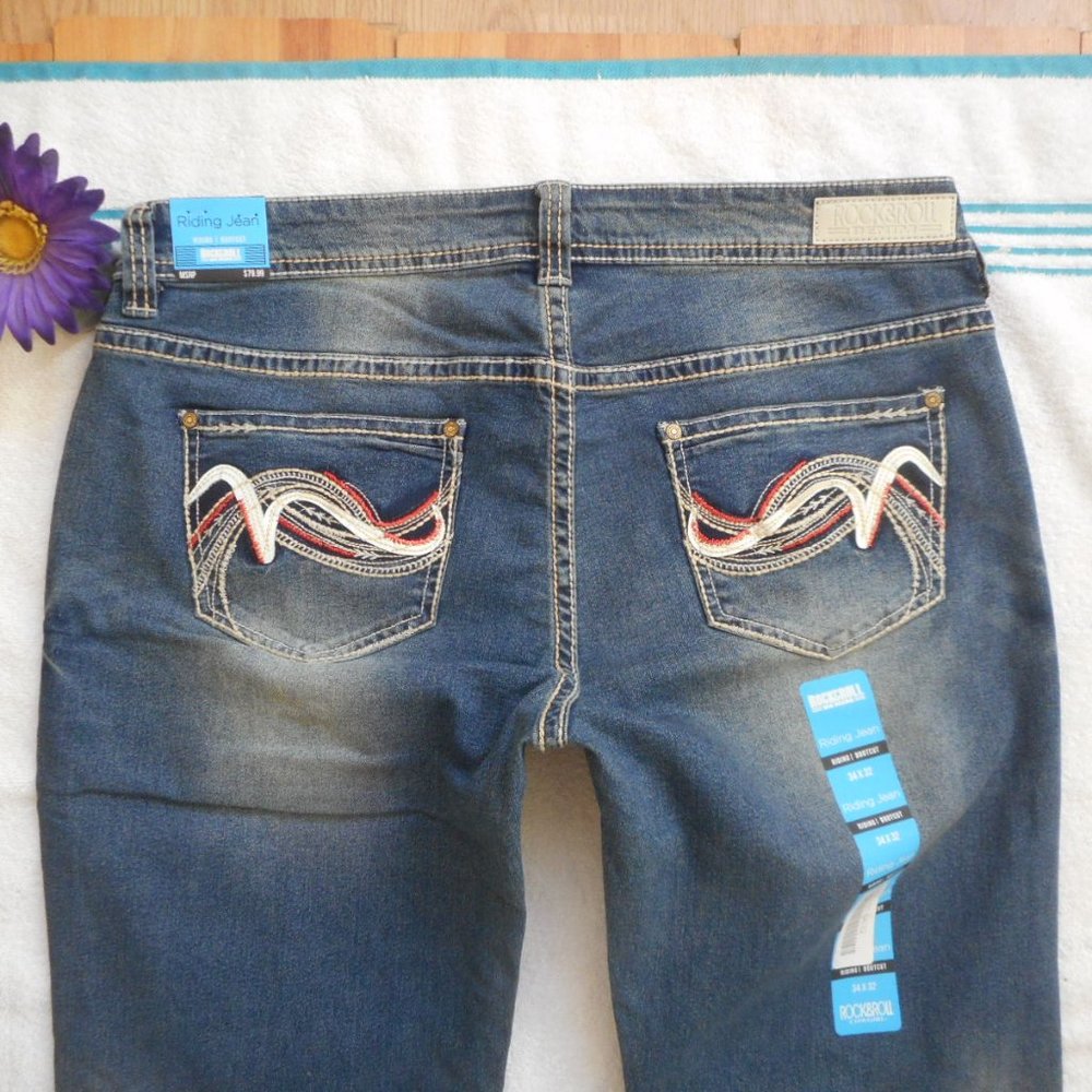 New ROCK & ROLL Cowgirl Jeans 34x32 Low Rise Bootcut Denim